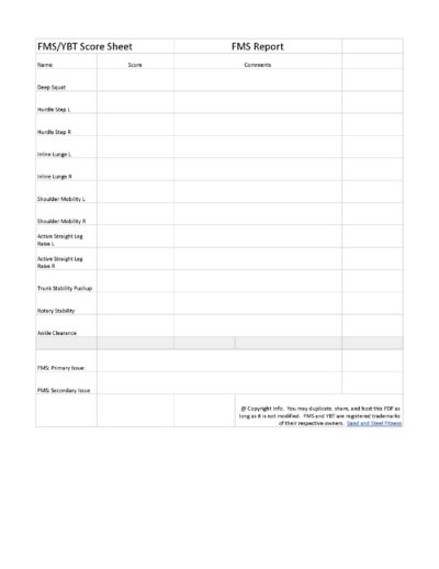 FMS Score Report Sheet