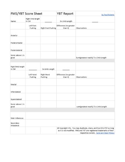 YBT Score Report Sheet