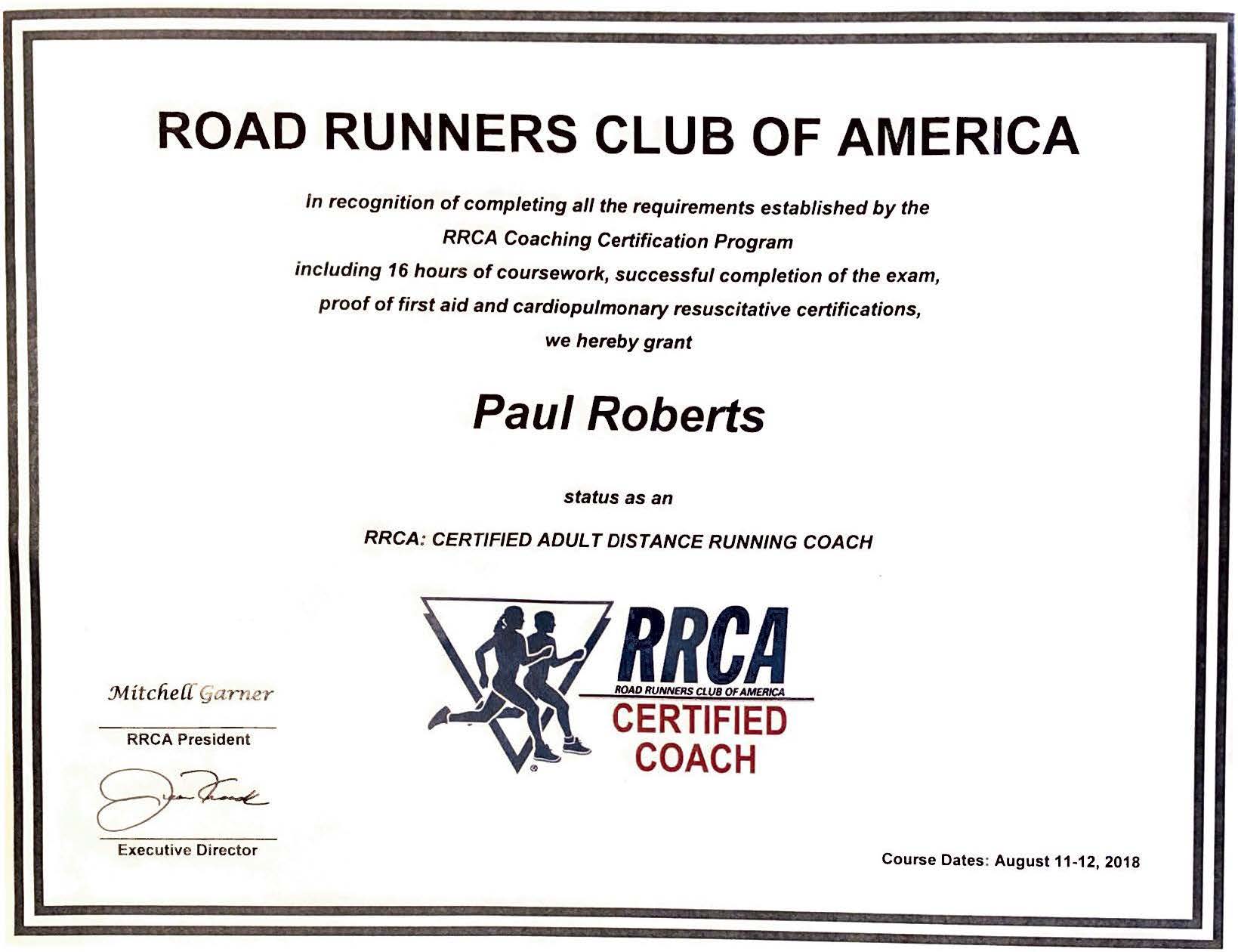 Road Runners Club of America RRCA Certified Coach Certificate